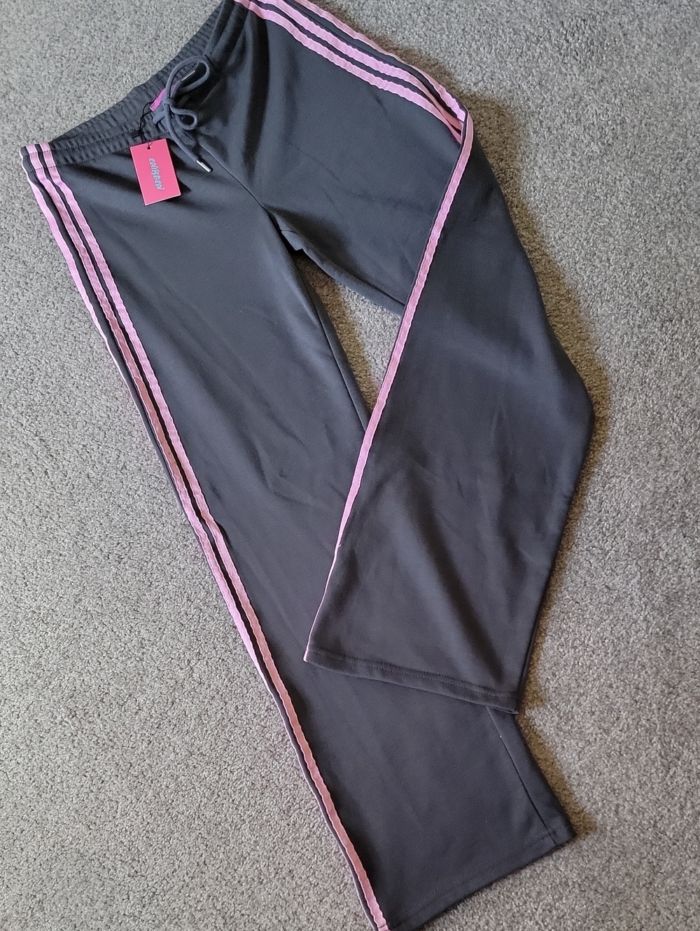 Edikted Charcoal Sweatpants with Pink Side Stripes